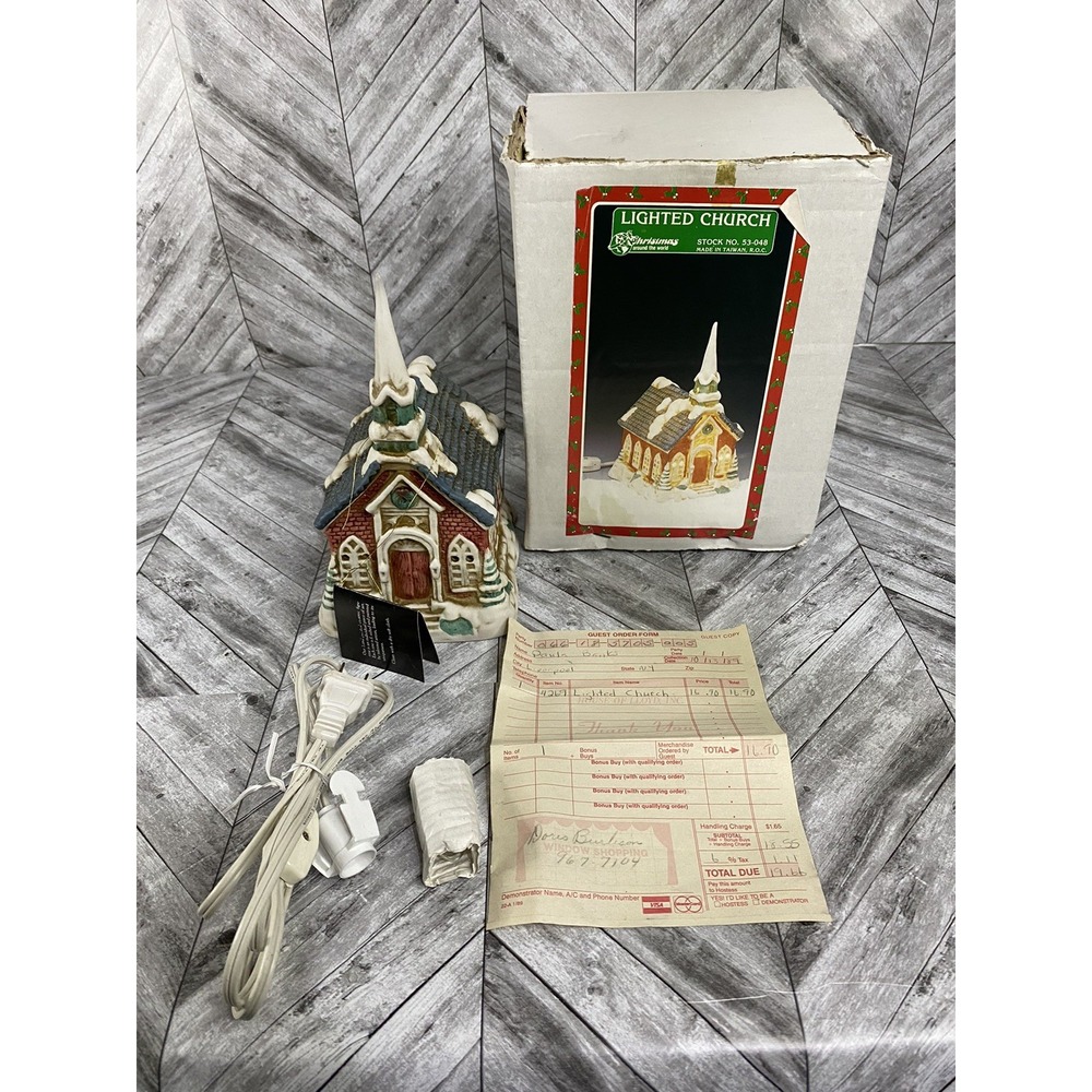 Vintage Porcelain Lighted Church Christmas Around The World In Original Box